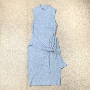 Madison Square Bari Tie-Waist sweater dress gray sz M mock neck sleeveless